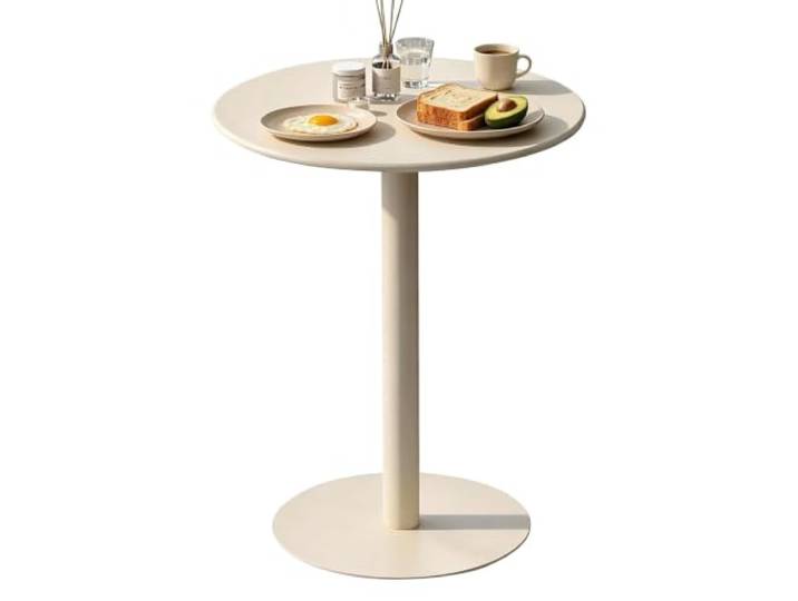 Gaommini Beiger Esstisch und Bartisch – runder Metallfuß Wasserdichter Bistro-Cocktailtisch, Couchtisch, Wohnzimmertisch für Schlafzimmer, Balkon(60x60x72cm)