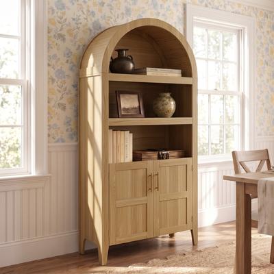 DREAMSIDEA Arched Wood Bookcase With Open Shelves And Storage Cabinet
