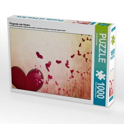 CALVENDO Puzzle Fliegende rote Herzen | 1000 Teile Lege-Größe 64x48cm Foto-Puzzle für glückliche Stunden