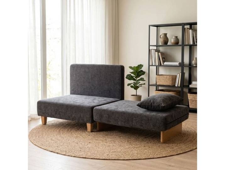 ULEVR Fauteuil convertible 2 en 1 gris foncé en tissu fauteuil lit 1 place avec accoudoirs et pieds en bois
