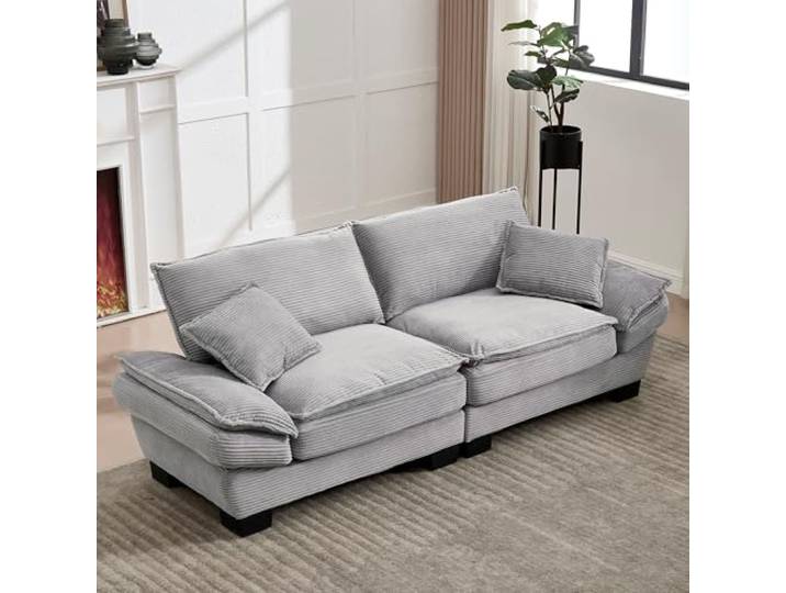 Ball & Cast Couch mit Schlaffunktion, Samt Sofa 2 Sitzer mit Kissen für das Wohnzimmer Wohnung Schlafzimmer, 224 x 81 x 81 (BxHxT), Hellgrau