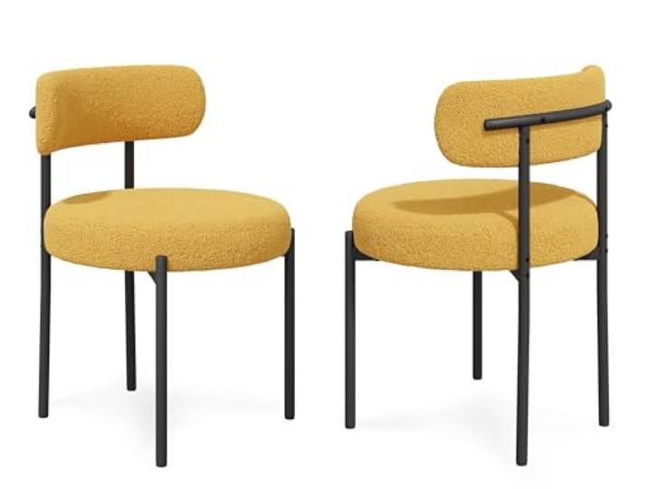 FSDFKPOP Esszimmerstühle, moderner Mid-Century-Stuhl mit runder gepolsterter, gebogener Rückenlehne, Küchen- und Wohnzimmerstühle mit schwarzen Metallbeinen(Yellow (Teddy Fleece),2pcs)