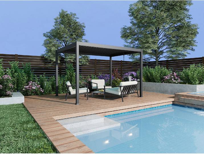 Terrassendach bioklimatisch freistehend aus Aluminium mit verstellbaren Lamellen - 12 m² - Anthrazit - AMALFI