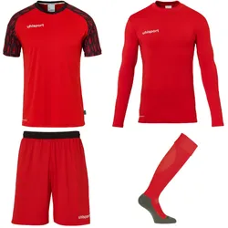 uhlsport Reaction Torwartset (Trikot+Baselayer+Shorts+Stutzen) Kinder 152 - rot/schwarz 128