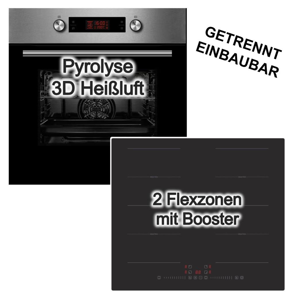 Herdset Midea Backofen Pyrolyse Teleskopauszug+ PKM Induktionskochfeld 60cm Flexzonen 4x Booster autark