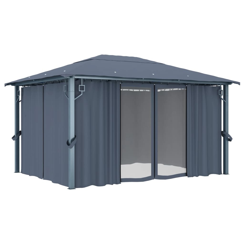 The Living Store Pavillon mit Vorhängen 400×300 cm Anthrazit Aluminium