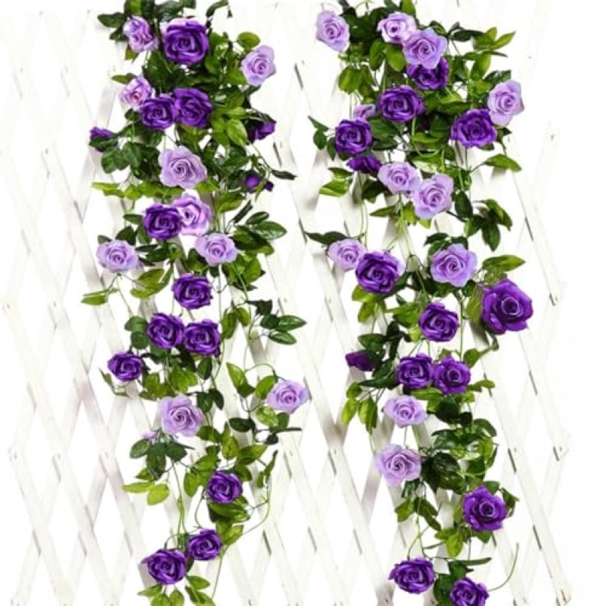 PromoHome 2 stuks kunstrozenslinger 240 cm - Tweekleurige hangende zijden bloemen voor binnen en buiten - Paars