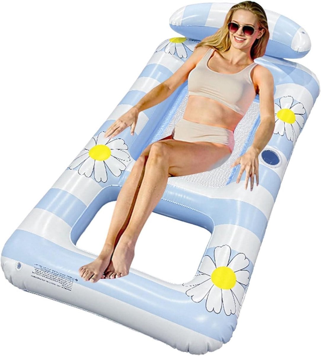 Blauwe opblaasbare zwemmat met ergonomische lendensteun, 154 x 82 cm