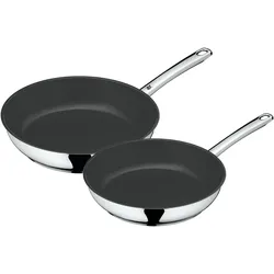 WMF Devil Keramik-Bratpfannen-Set 2-teilig (24/28cm), Braten und Kochen, Edelstahlgriff, Pfannenset + Topfset, Silber