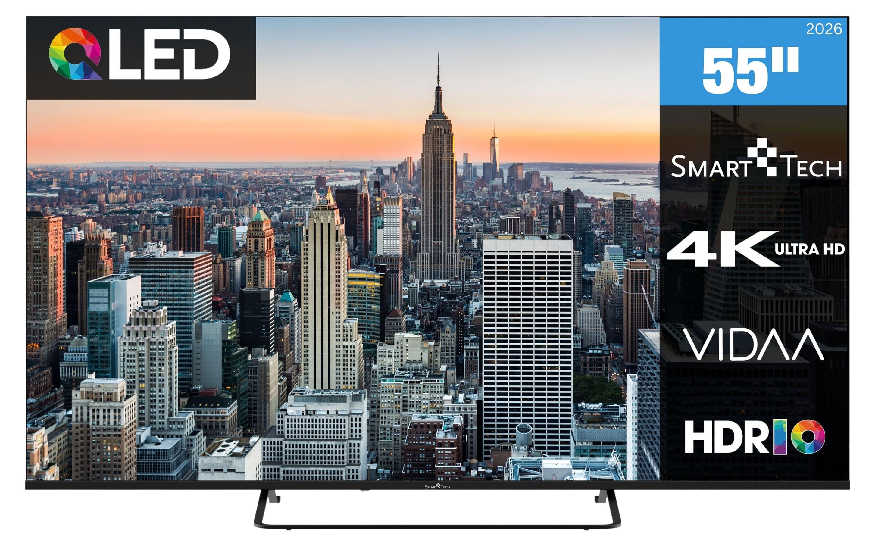 Smart Tech 55QV02K QLED Fernseher 55 Zoll Smart TV VIDAA HDR Fernseher mit 4K UHD, Bluetooth (2026)