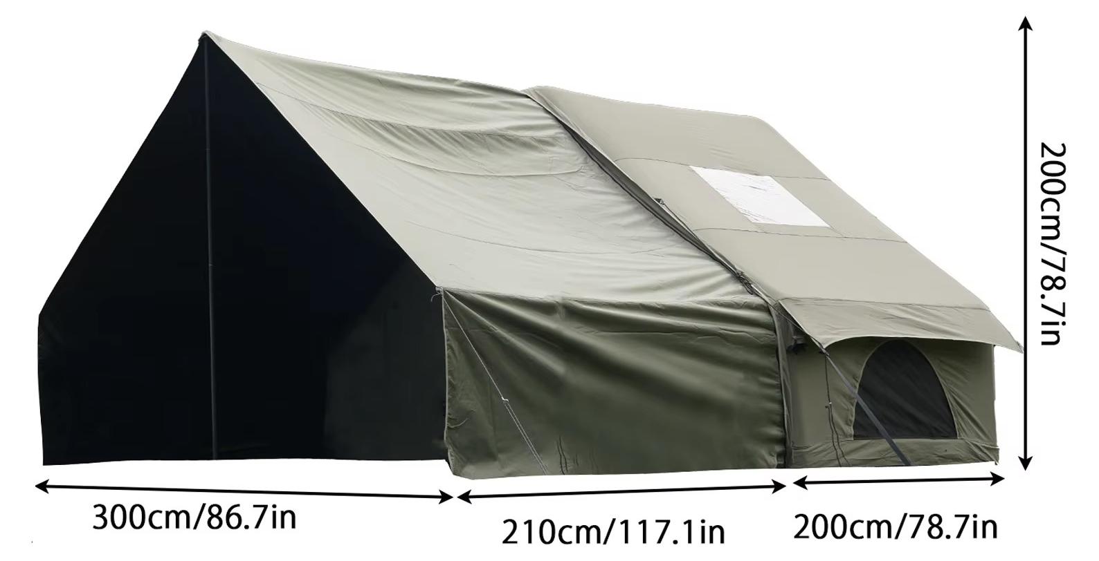 Campingzelt - Aufblasbares Familienzelt - 3-4 Personen - Ein Schlafzimmer & Wohnbereich - Nylon - Einschichtig - Armeegrün