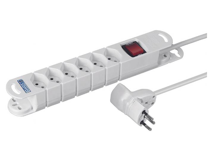 Steffen Steckdosenleiste Variabl 6xT13 3m mit Schalter + Dreh-Winkelstecker Mister T weiss