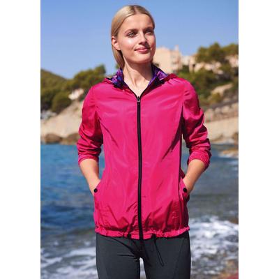 Outdoorjacke MADELEINE "Wendejacke Sportive Jacke mit Kapuze und Print", Damen, Gr. 38, pink (erdbeerpink, multicolor), Obermaterial: 100% Polyester PES., Modern, Jacken Outdoorjacke