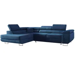 ECKSOFA GUSTAW L Dunkelblau Velvet Links Seite
