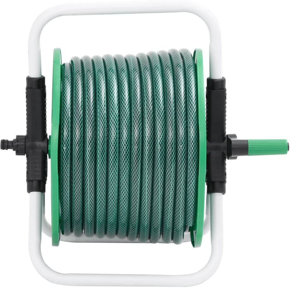 vidaXL Enrouleur de tuyau vert sur pied avec tuyau de 30 m PVC