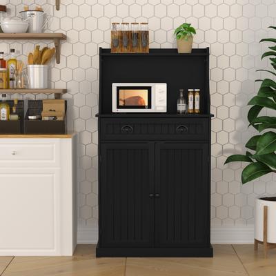 HomeLiveRelax "54"" Tall Kitchen Pantry Cabinet, Freestanding Microwave Stand with Drawer & Adjustable Shelves, Buffet Storage Cabinet"