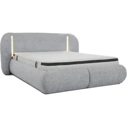 POLSTERBETT Corfu mit LED-Beleuchtung, mit Bettkasten, rundliche Formen, 180x200, Hellgrau