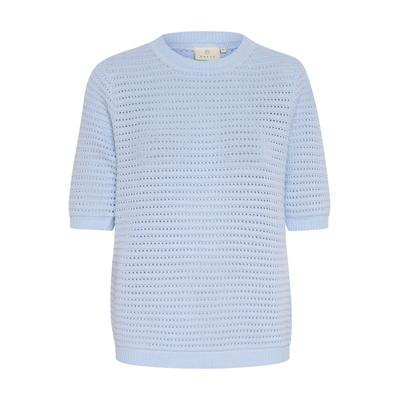 Strickpullover KAFFE "Damen Strickpullover KAry", Damen, Gr. L, blau (windsurfer), Obermaterial: 50% Baumwolle CO. 50% Polyacryl PAN., Pullover Strickpullover