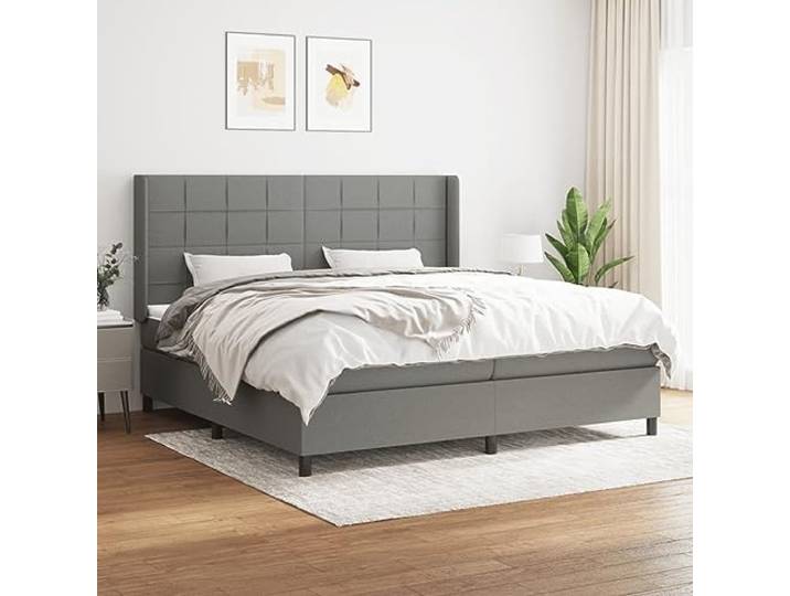 RJPLMFV Komplettes Bett, Dunkelgrau, 200 x 200 cm, Matratze mit Taschenfedern