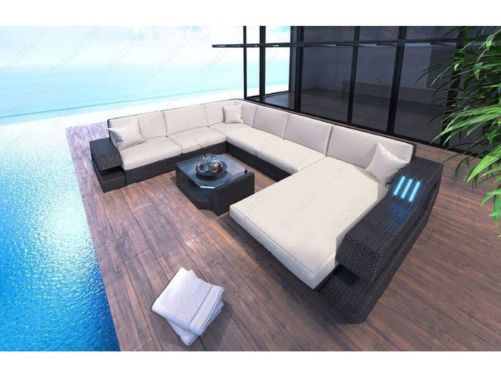 XXL Stoff Wohnlandschaft Rattan Ravenna U-Form