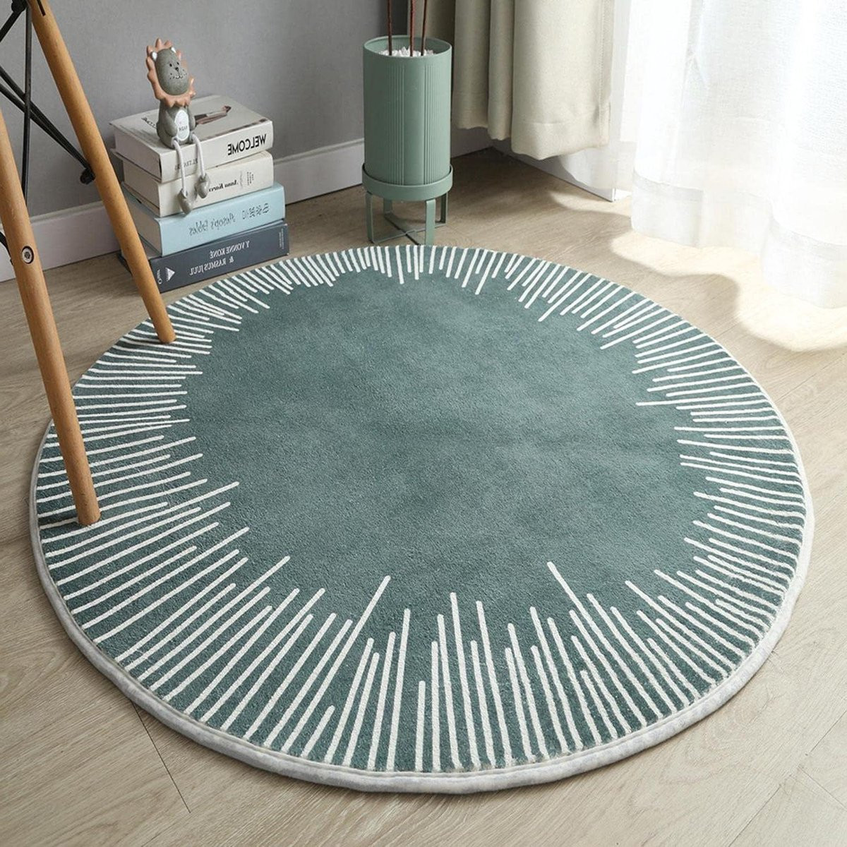 Rond katoenen vloerkleed Groen - Modern en wasbaar vloertapijt voor woonkamer of kinderkamer - Diameter: 80 cm