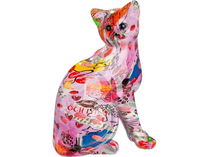 Skulptur GILDE Figur Katze OOH LALA , bunt (mehrfarbig), B:21cm H:29cm T:16cm, Kunstharz, Dekofiguren, Skulptur