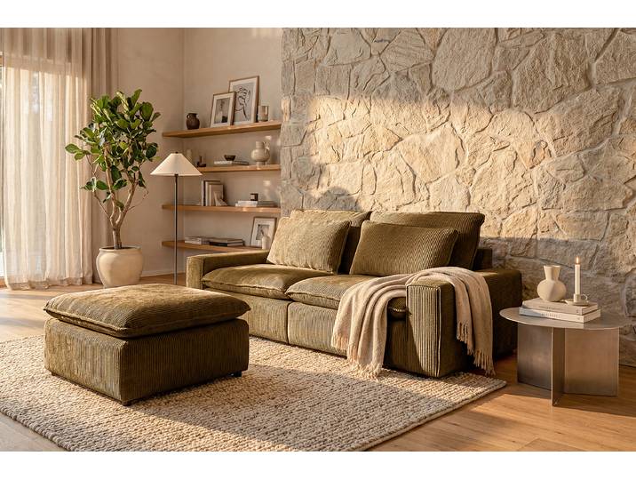 Polsterhocker 90 x 46 x 90cm Gelb Cordstoff Rabia: Gold