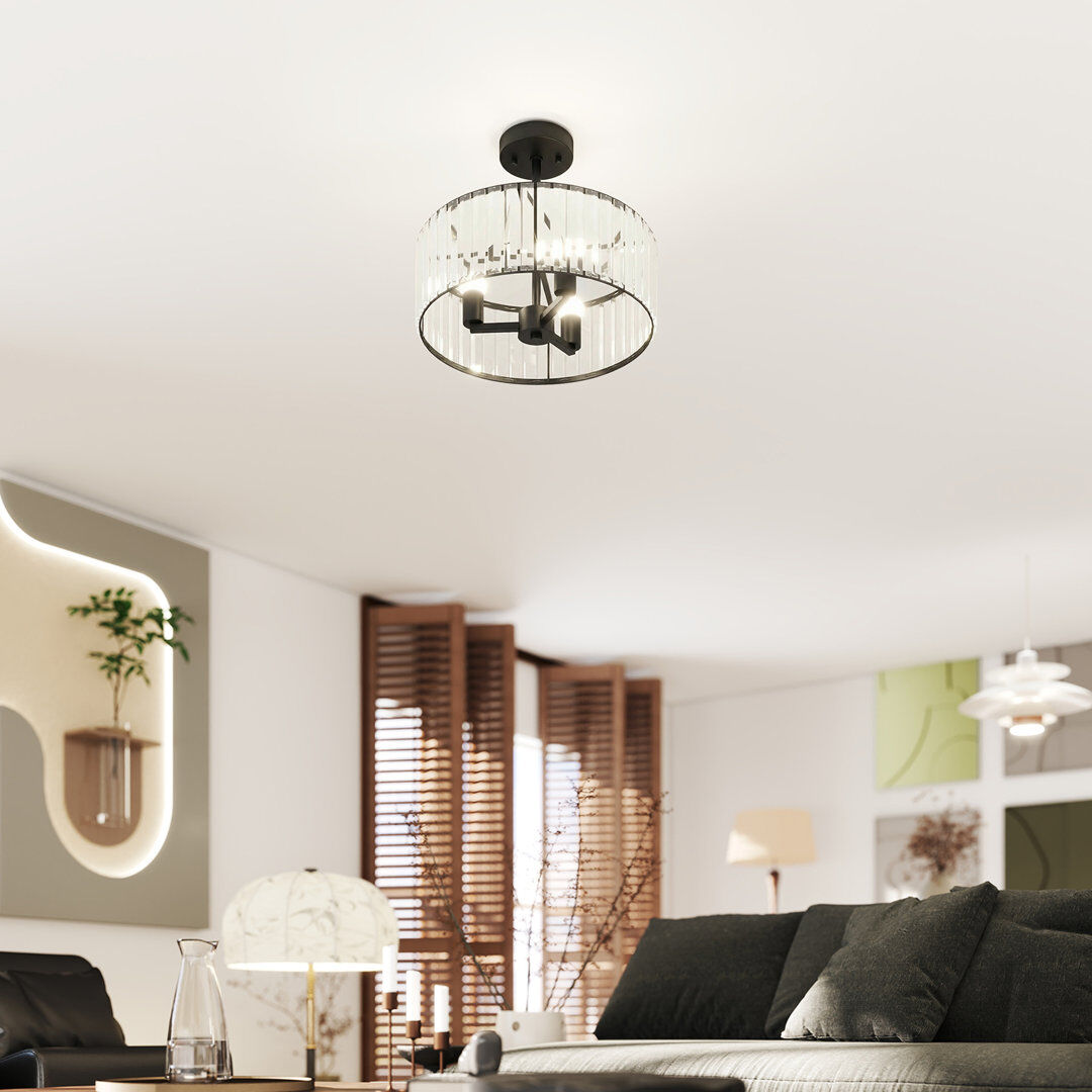 Canora Grey HOMCOM Semi Flush Mount Modern Crystal Chandelier Ceiling Light, Black Black 32cm H X 39cm W