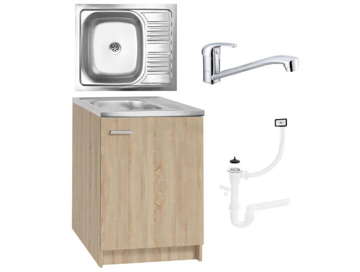 Meuble De Cuisine Avec Évier - Chêne Sonoma - 60 X 50 Cm - Robinet Mural Pivotant - Siphon Inclus