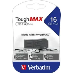 Verbatim Speicherstick USB 2.0 16 GB ToughMAX, schwarz, Lesegeschwindigkeit: bis 8 MB/s, Schreibgeschwindigkeit: bis 2,5 MB/s