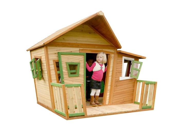 Spielhaus Spielhaus Lisa, Braun, Grün, Weiß, Holz, Zeder, 220x174x193 cm, Fsc, EN 71, Freizeit & Co, Gartenspielzeug, Spielhäuser