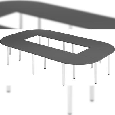 bümö Konferenztisch O-Form 400x240 cm großer Besprechungstisch in graphit, Besprechungstisch mit Chromfüßen, Meetingtisch für 14 Personen, Tisch für