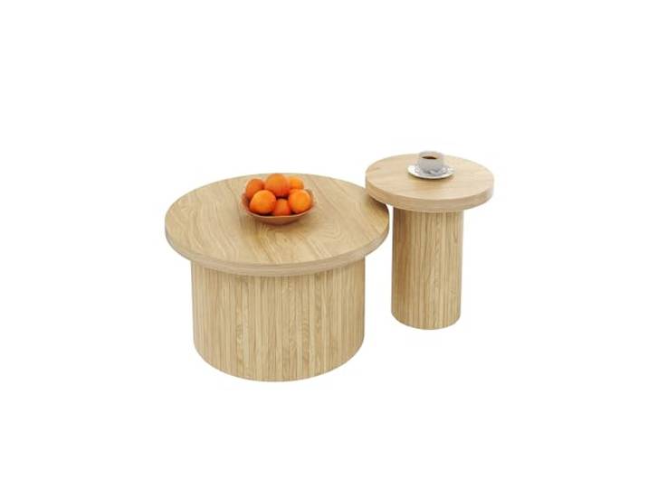 BTM Couchtisch, doppelter runder Tisch, Beistelltisch mit Naturholzlatten. Multifunktionaler Wohnzimmertisch