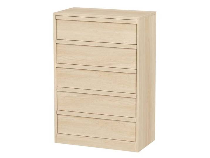 Commode naturelle 5 tiroirs meuble haut moderne en bois avec grands tiroirs rangement chambre salon bébé entrée