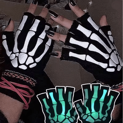 Inspire Essentials GlowSkull Halloween Skeleton Half Finger Gloves 3