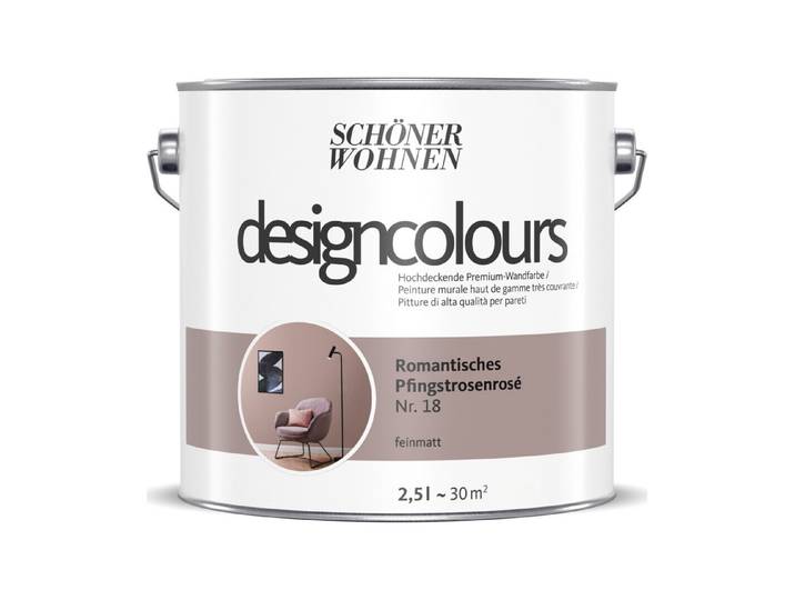 Designfarben, Hochdeckende Premium-Wandfarbe, pfingstrosenrosé, feinmatt, 2.5L