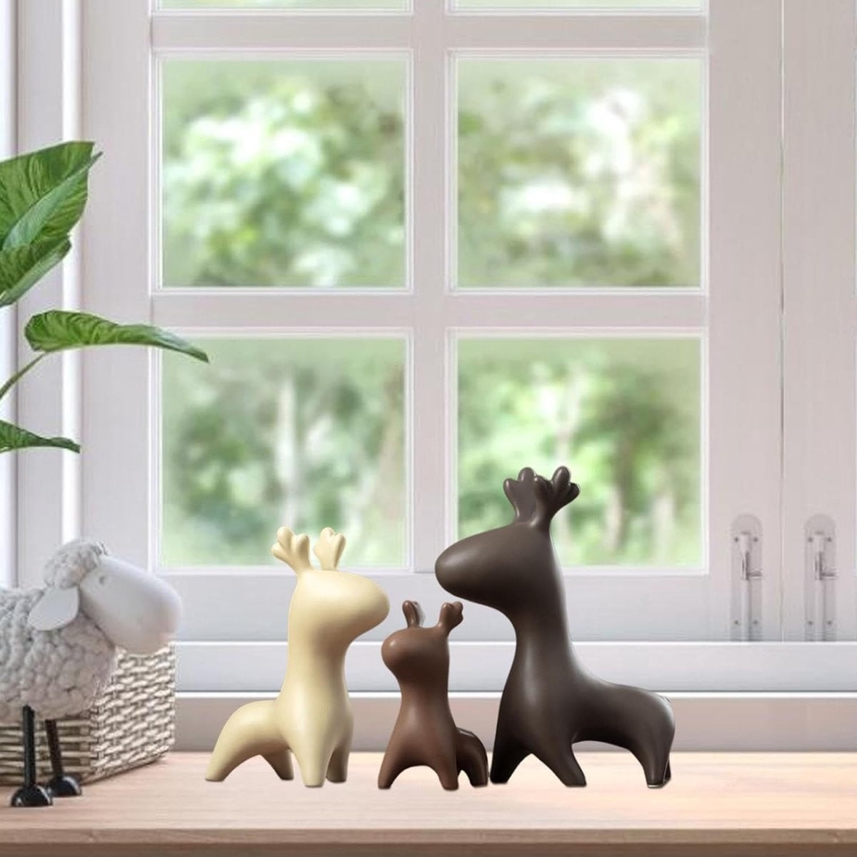 Set van 3 keramische herten beeldjes voor woonkamer decoratie