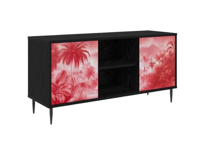Foknhdi TV-Schrank Schwarz Eichen-Optik Modern Lowboard 102x33x51 cm Stylisches Lowboard mit 2 Türen für Wohnzimmer und Schlafzimmer. Stabile Füße sorgen für Luftzirkulation und Bodenabstand.