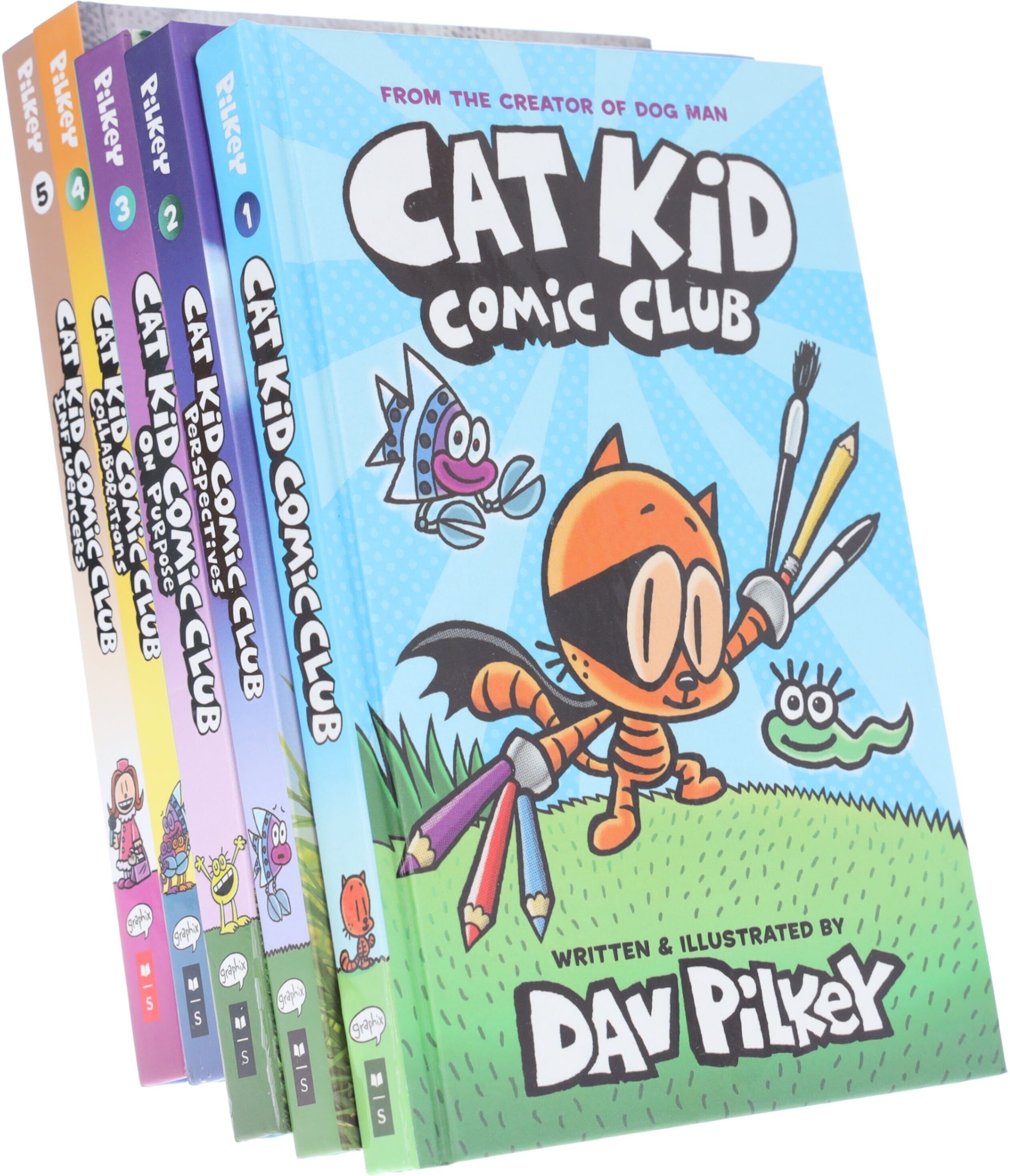 Cat Kid Comic Club by Dav Pilkey 5 Books Collection Set - Graphic Novels - Ages 7-12 - Hardback Scholastic