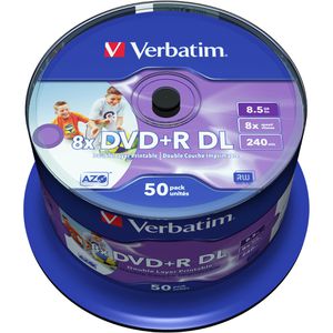 Verbatim DVD-Rohlinge 43703, bedruckbar, DVD+R, 8,5 GB, 240 Minuten, bis zu 8-fach, Spindel, 50 Stück
