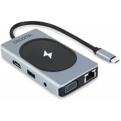 Dicota USB-C 10-in-1 Charging Hub 4K PD 100W silver (USB-C, 7 Ports), Dockingstation + USB Hub, Silber, Schwarz, Grau