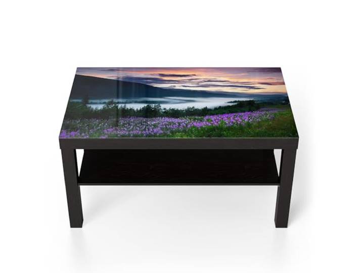 DEQORI Glastisch schwarz groß 90x50 cm Motiv Nebelhauch am Morgen ausgefallener Beistelltisch aus Glas Hochglanz Couchtisch fürs Wohnzimmer moderner Couch Tisch mit Design