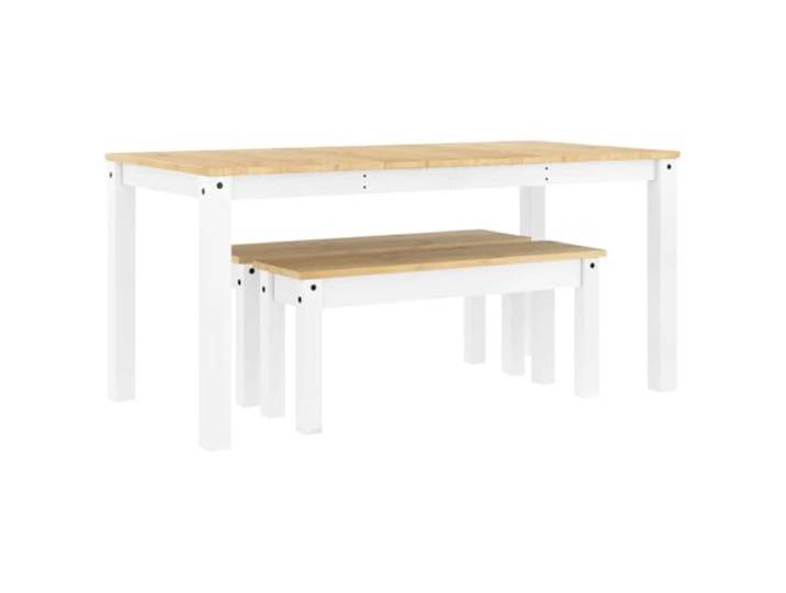 Essgruppe Panama 3-tlg. Weiß Massivholz Kiefer Kiefernholz,stabile Tischplatte,großzügige Sitzbänke,pflegeleicht,minimalistisches Design,Küche,Esszimmer,max.110 kg