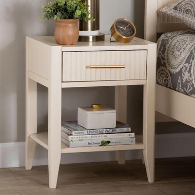 Primrose Mid-Century Ivory Fluted Wood 1-Drawer Nightstand by Wholesale Interiors INC in Ivory (Size ONE SIZE)