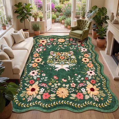 Garvee Scalloped Floral Cat Area Rug