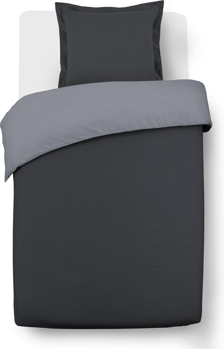 VISION Bicolor Dekbedovertrekset 100% katoen - Eenpersoons - Antraciet / Grijs - 140 x 200 cm