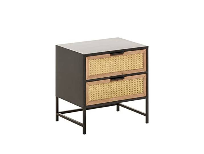 YCCHAH Bett mit Stauraum Rattan Nachttisch kreativer Doppelschubladen Wohnzimmer Metall am Nachtschrank Schlafzimmer Seitenschrank Desktop
