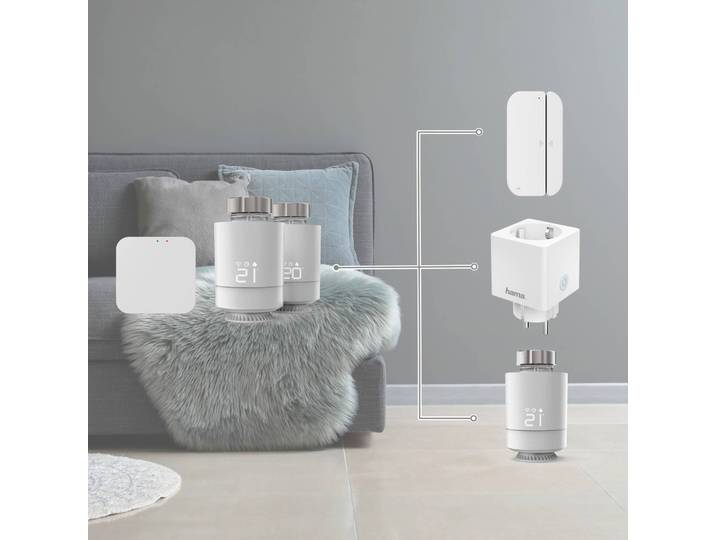 Hama Starter Set Heizen, 2x Thermostat, Zentrale Heizen, weiß / opal, Kunststoff