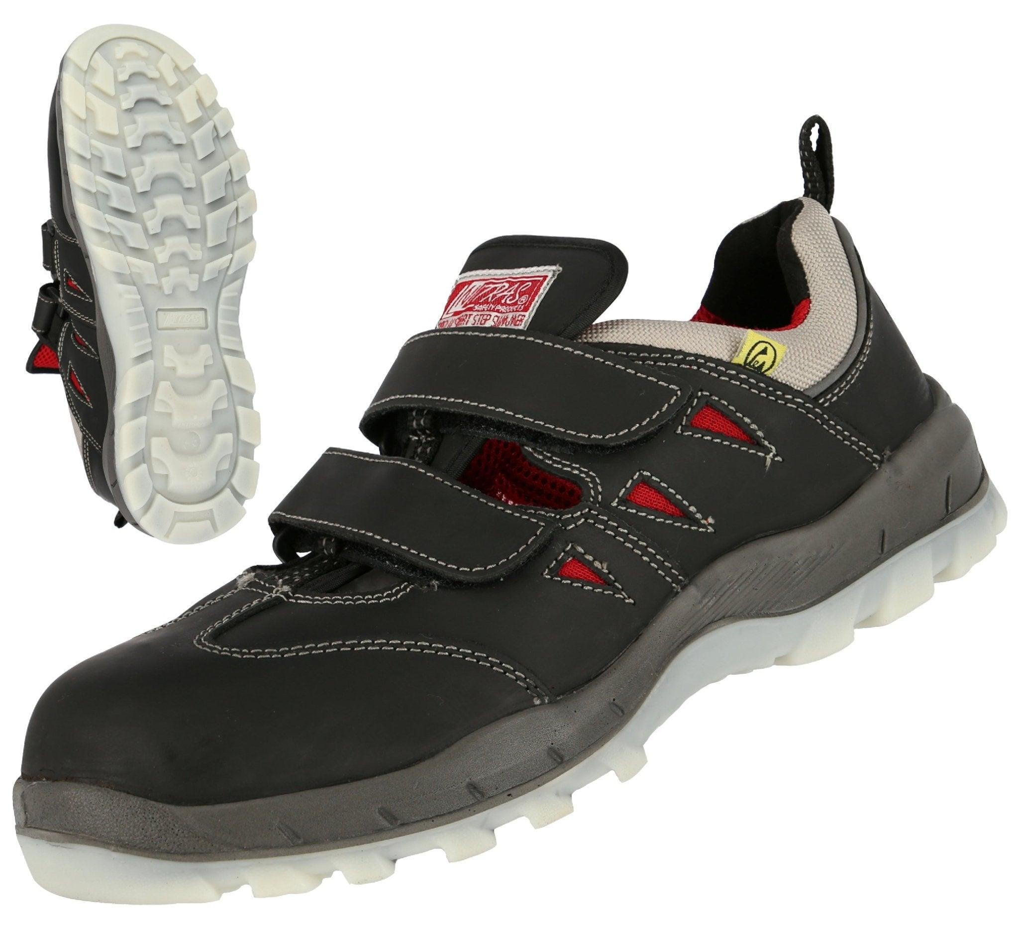 10x NITRAS SPORT STEP SA, Sicherheitssandalen, S1P, strapazierfähiges Vollleder, schwarz (Farbcode: 1000), widerstandsfähige und nicht kreidende Polyurethan/ TPU-Laufsohle, grau / transparent, Zehenkappe aus Fiberglas, durchstichhemmende Zwischensohle aus Texti | Packung (1 Paar)
