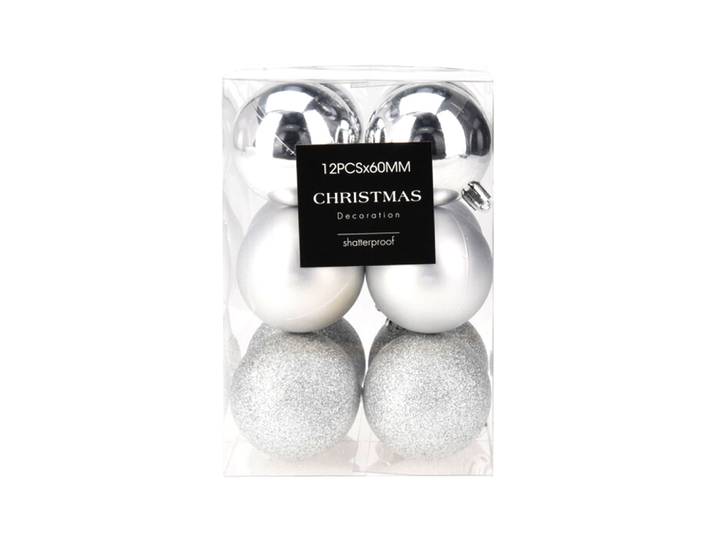 Weihnachtskugel Set 12-teilig 6 cm silber